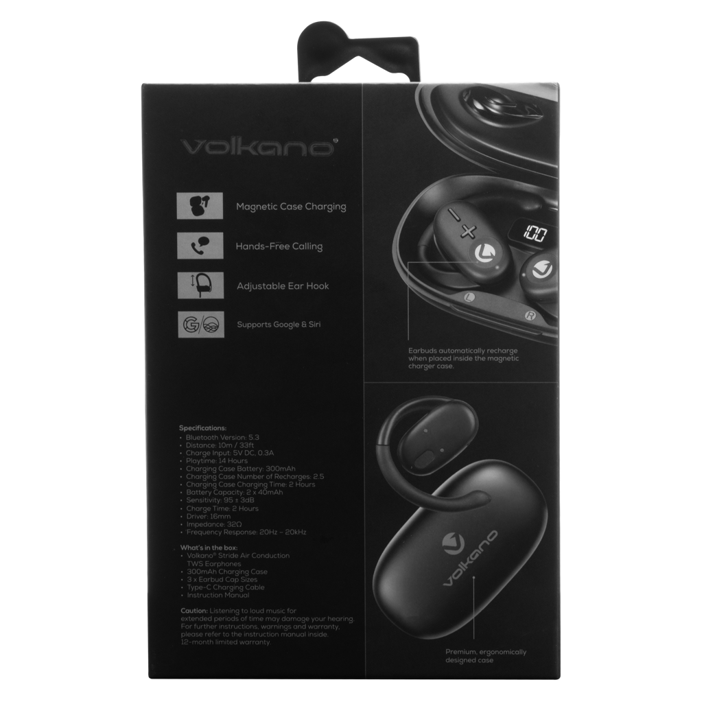 Volkano Stride Series Air Conduction TWS Earphones Black
