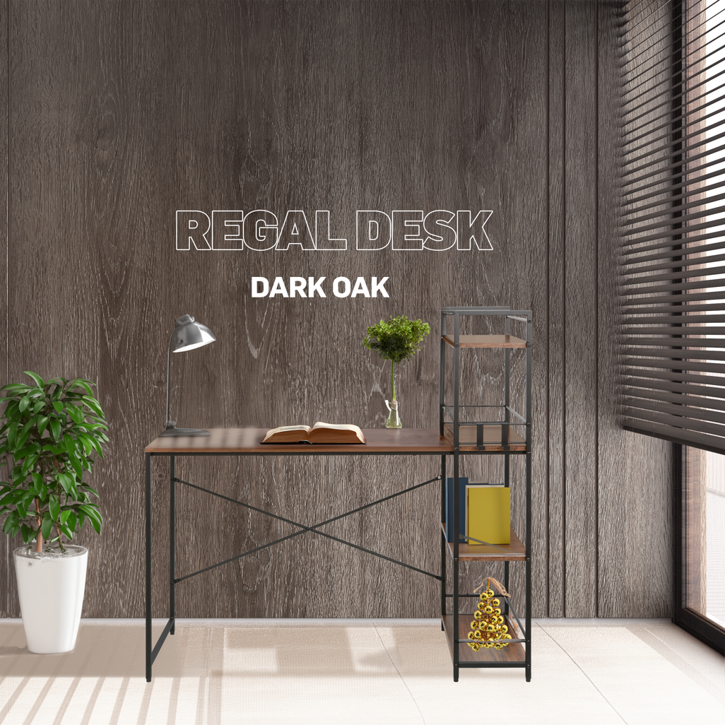 Regal Office Desk with Integrated Bookshelf with Powder Coated Steel Frame