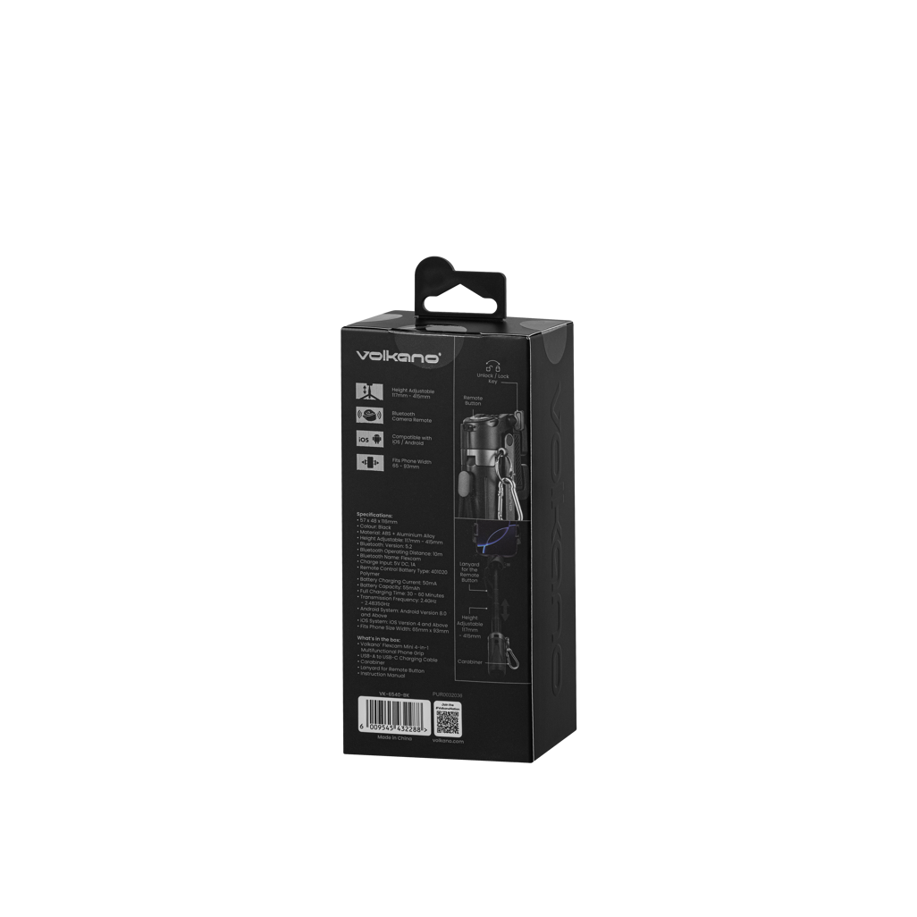 Volkano FlexCam Mini Series 4-in-1 Multifunctional Phone Grip - Black