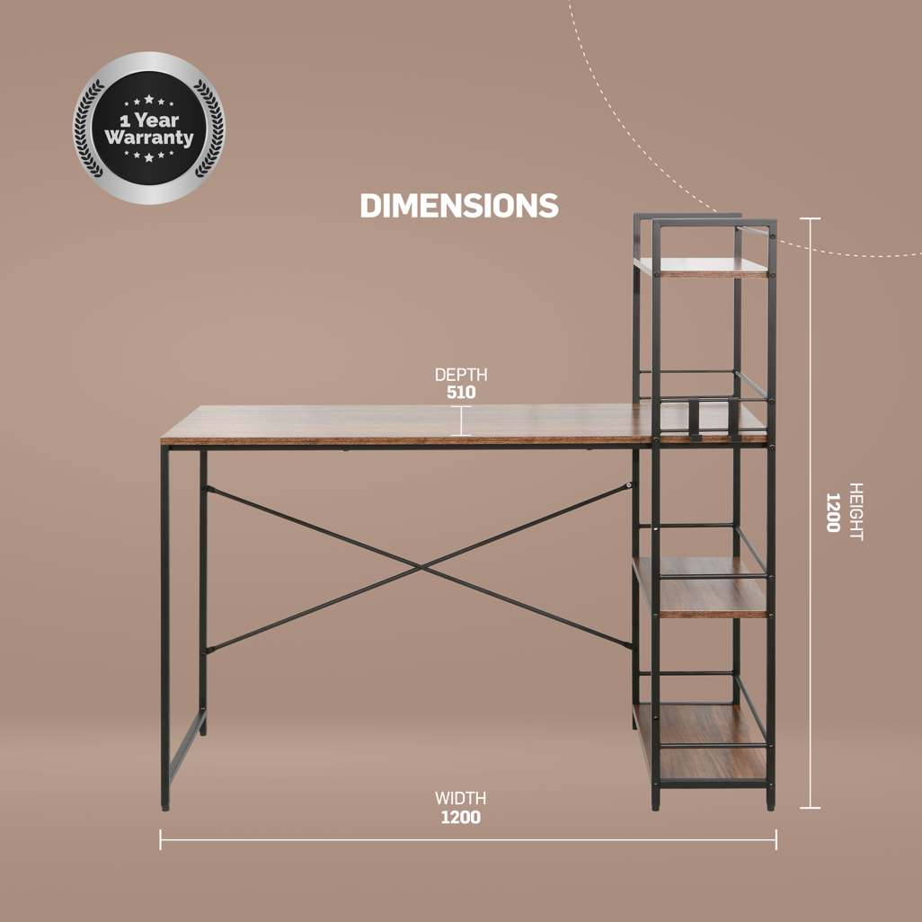 Regal Office Desk with Integrated Bookshelf with Powder Coated Steel Frame