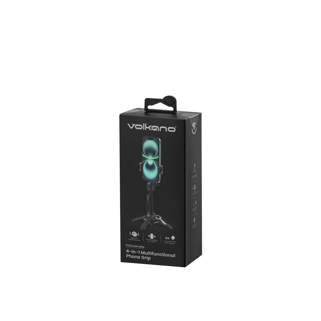 Volkano FlexCam Mini Series 4-in-1 Multifunctional Phone Grip - Black